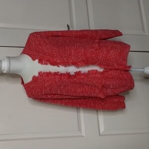 DEX women's X (12/14) reddish pink white slub flecks sweater long sleeve fringe